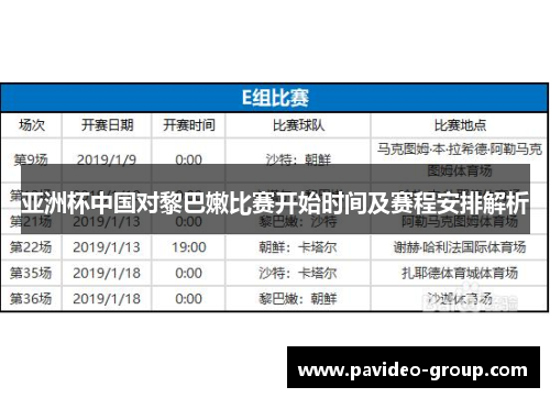 亚洲杯中国对黎巴嫩比赛开始时间及赛程安排解析 亚洲杯中国对黎巴嫩比赛开始时间及赛程安排解析