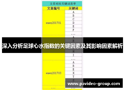 深入分析足球心水指数的关键因素及其影响因素解析